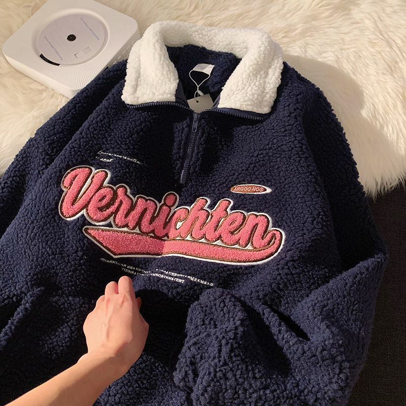 Reaper unit worldwide Vintage Punk Sweatshirts Casual V-neck Long Sleeve Letter Embroidery Hoodie