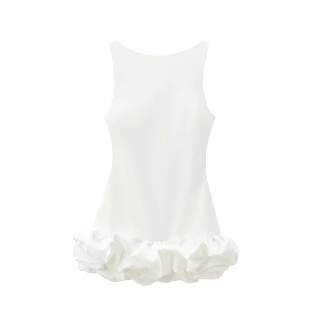 Women's Patchwork Voluminous Mini Dress, O-Neck, Backless With Zipper, Female Dresses, Sexy Fashion