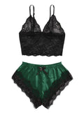 Women's 2 Piece Sexy Lace Pajama Set See-Through Bralette Cami Top and Shorts Breathable Sleepwear Plus Size Summer Lingerie