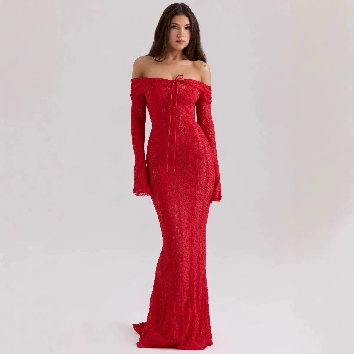 Suninheart White Evening Dresses for Events Red Long Sleeve Lace Elegant Party Dresses 2025 Women Luxury Wedding Prom Dress Gown