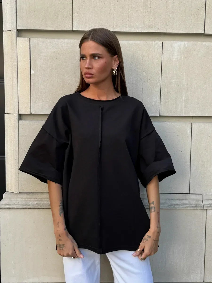 Hirsionsan Summer Casual Oversized T-shirts Women 100% Cotton Pink Loose Tees 2025 New Cusual Solid O Neck Female Aesthetic Tops