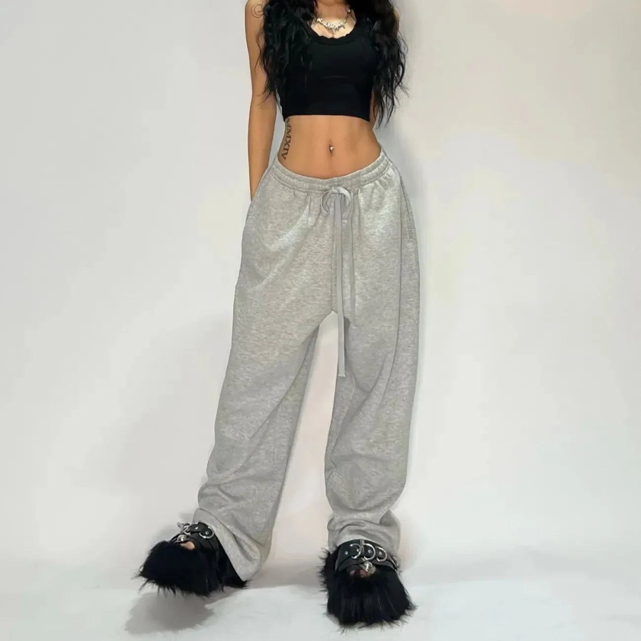 Reaper unit worldwide Y2k Gray Casual Pants Vintage Functional Tactical Men's Women's Premium Jogging Wide Leg Pants Drawstring Streetwear Sweatpants