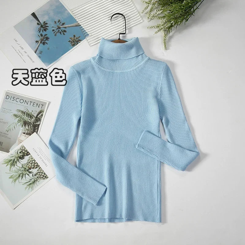2026 Simple Women Turtleneck Sweater Winter Fashion Pullover Elastic Knit Ladies Jumper Casual Solid Black Female Basic Tops