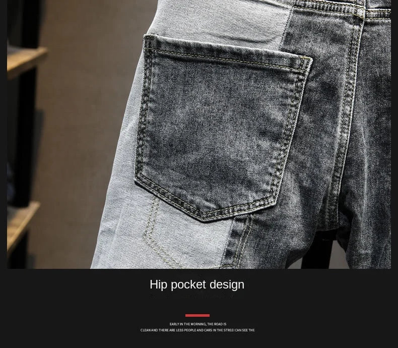 Reaper unit worldwide Streetwear 90s Slim Cowboy Grey Stretch Work Wear Splice Long Pants Man