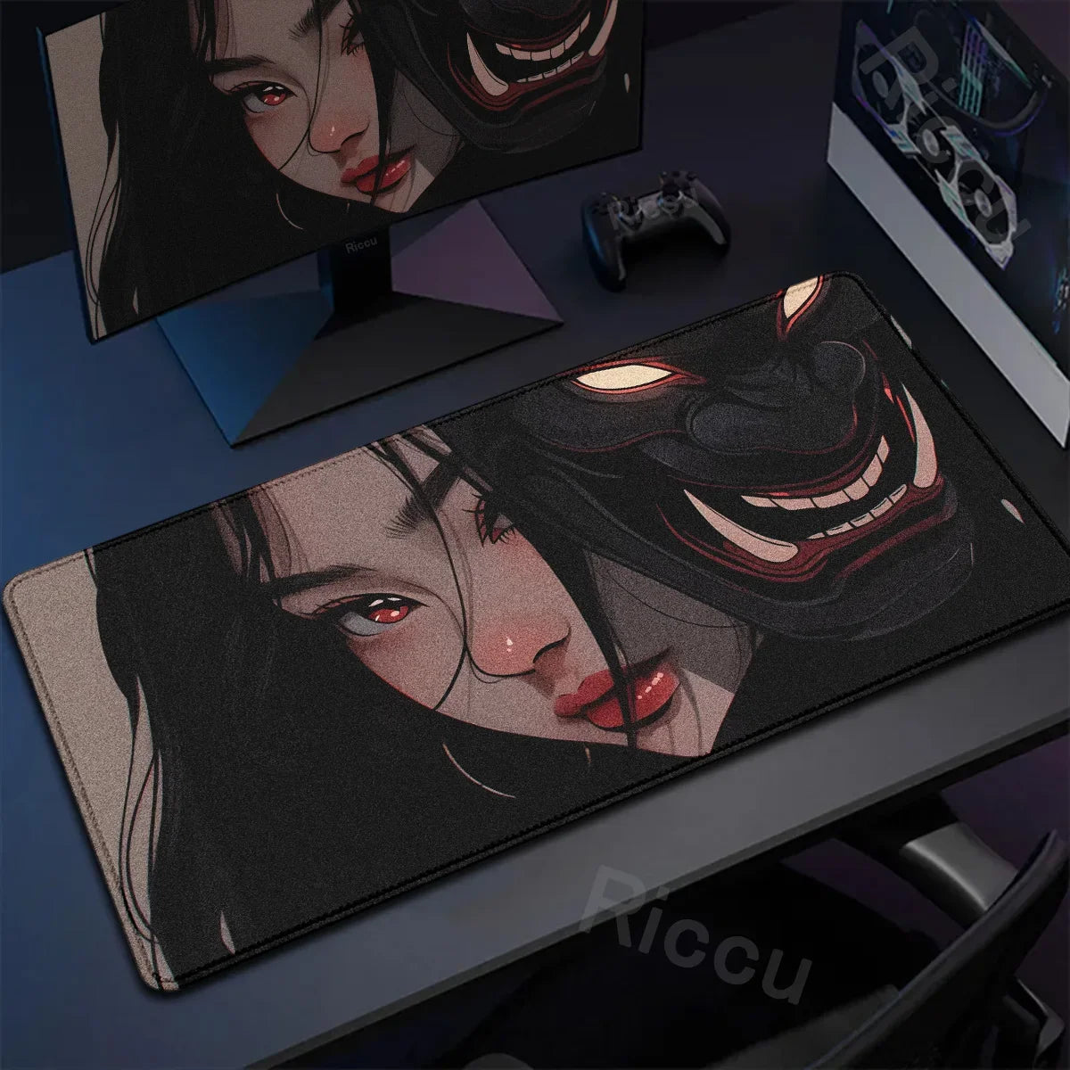 40x90cm Gaming Samurai Oni Mouse Pad Japan Mask Girl Deskmat Large Gamer Professional Premium Mousepad Speed Control Accessories