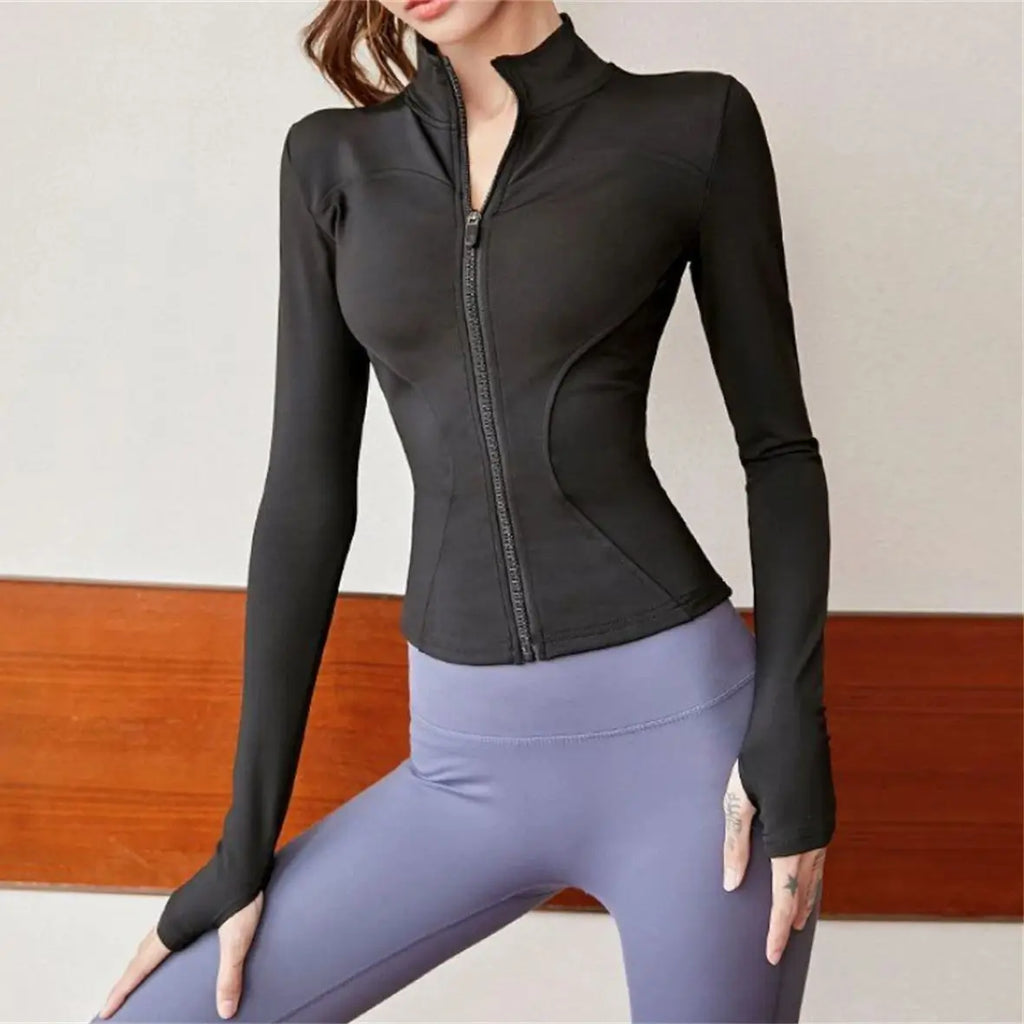 Women Long Sleeve Sport Jacket Spring Summer Gym Workout Coat Yoga Running Sports Cycling Top Casual Zipper Outfit Clothes Chic