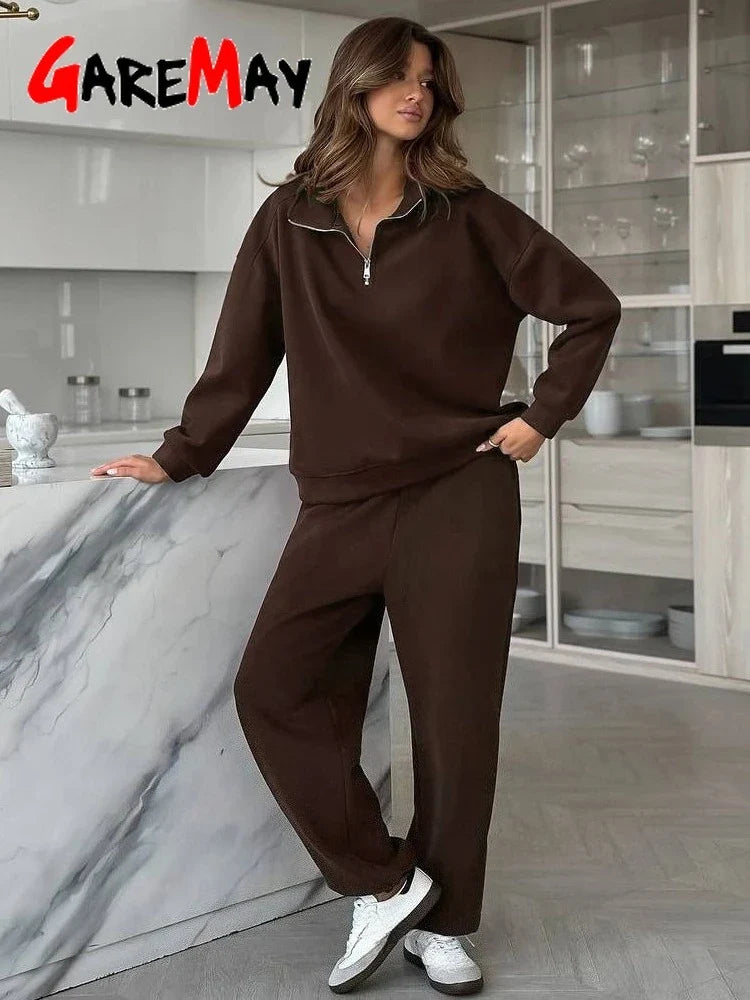 Spring Women's Tracksuit with Zipper Cotton Oversize Classic Pink  Two Piece Set Women Casual  Yellow Trouser Suits for Women