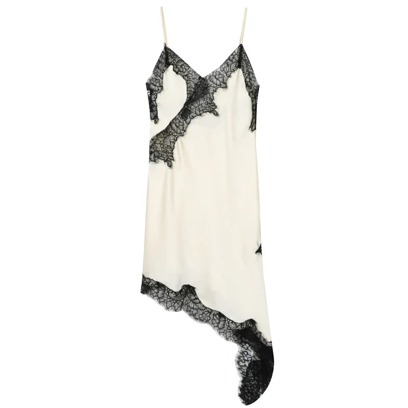 HXAO Womens Dresses Lace Asymmetric Slip Dress Summer 2025 Sexy Evening Dresses Ladies Mini Brown Sleeveless Backless Vestidos
