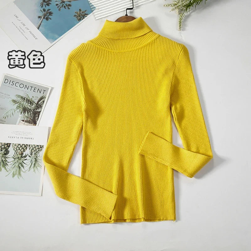 2026 Simple Women Turtleneck Sweater Winter Fashion Pullover Elastic Knit Ladies Jumper Casual Solid Black Female Basic Tops