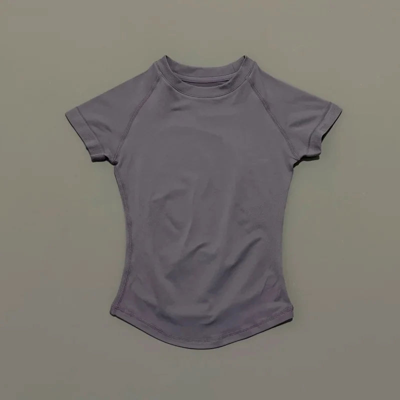 HISTELLO Sports Short Sleeve Top Women Gym Yoga Top Workout Clothes Sports T Shirt Fitness Activewear Running Tight Tops