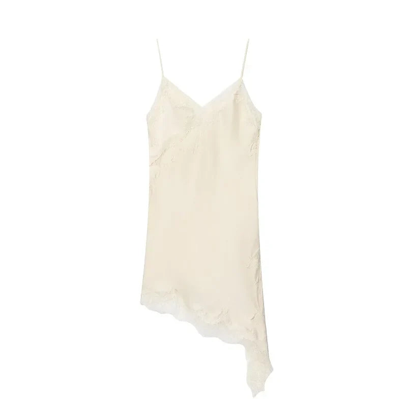 MUJER Lace Slip Mini Dress Women Satin Backless Summer Dress Woman Asymmetric Party Women's Dress Sexy Beach Dresses for Women