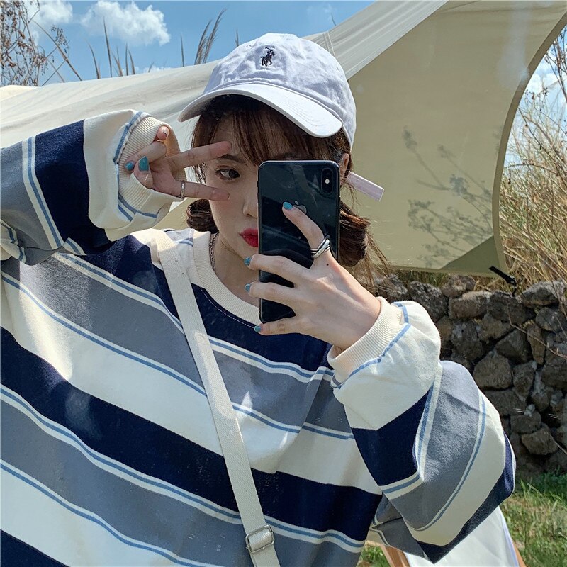 Reaper unit worldwide Striped POLO Shirt Men Women Casual Loose Couple BF Lapel Sweatshirts
