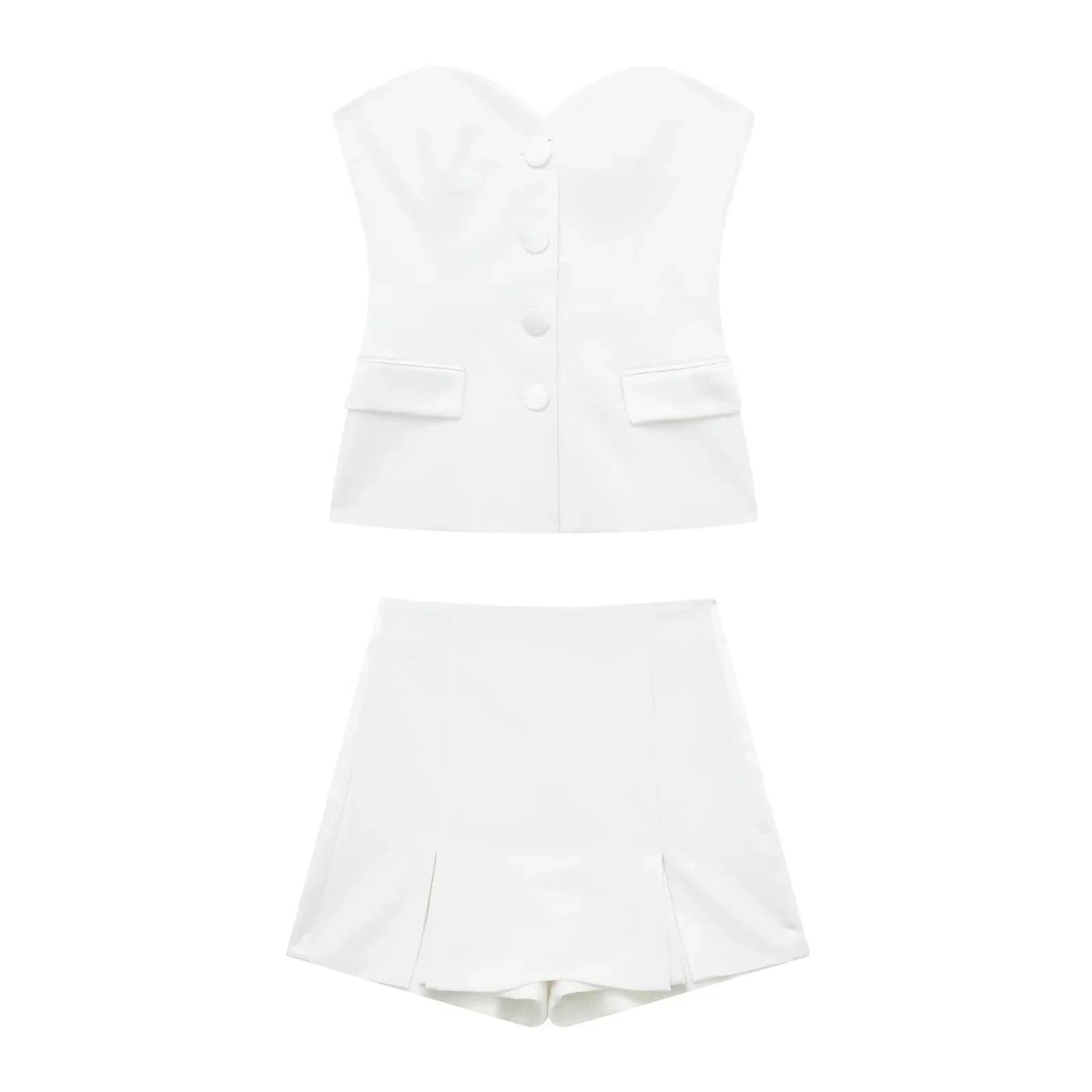 2024 Summer Fashion Woman Shorts Set Solid Chic Slim Tube Corset Top + Commuet Office Lady Wild Female Culottes Street