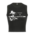 Guitar Print Sleeveless Tank Top Y2K Casual Ribbed Women Grunge Crop Top Harajuku Fashion Vest Tee 90s Street Outfits