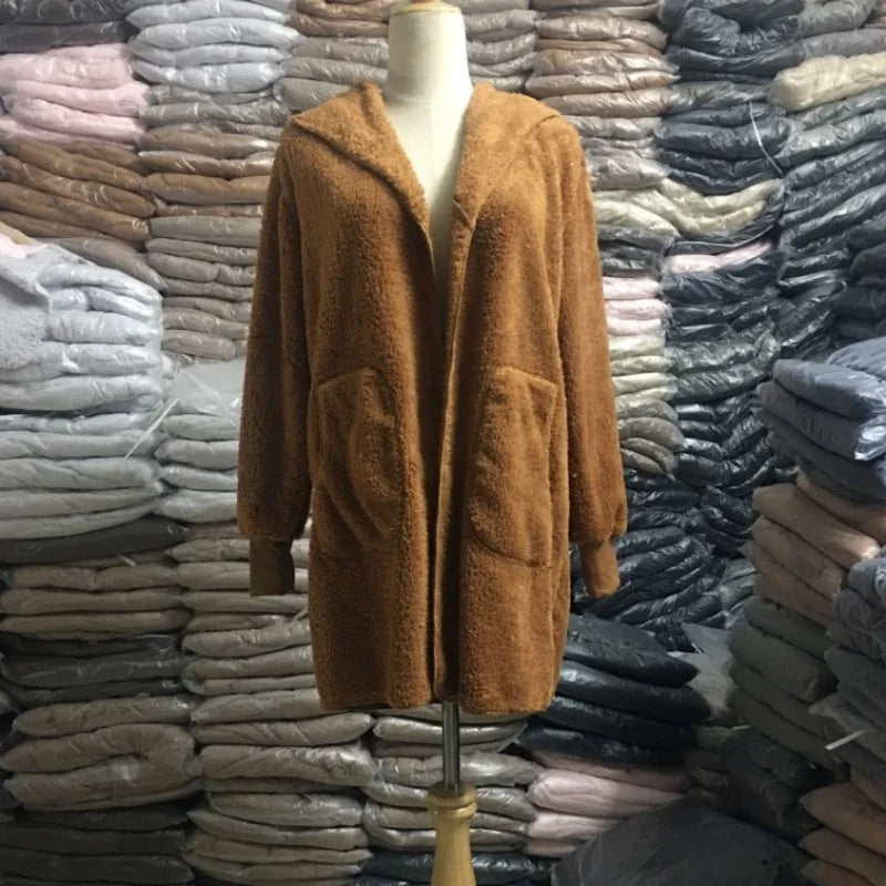 12 Colors Fleece Sweatshirt Long Cardigans Autumn Winter Female Long Sleeve Double Side Wear Flurry Loose Hoodie Coats Outwear