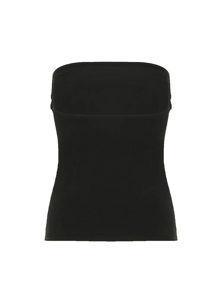 Gothic Print Black Strapless Tube Top Women Skinny Cropped Summer Casual Chic Graphic Tee Y2K Streetwear Basic Vest