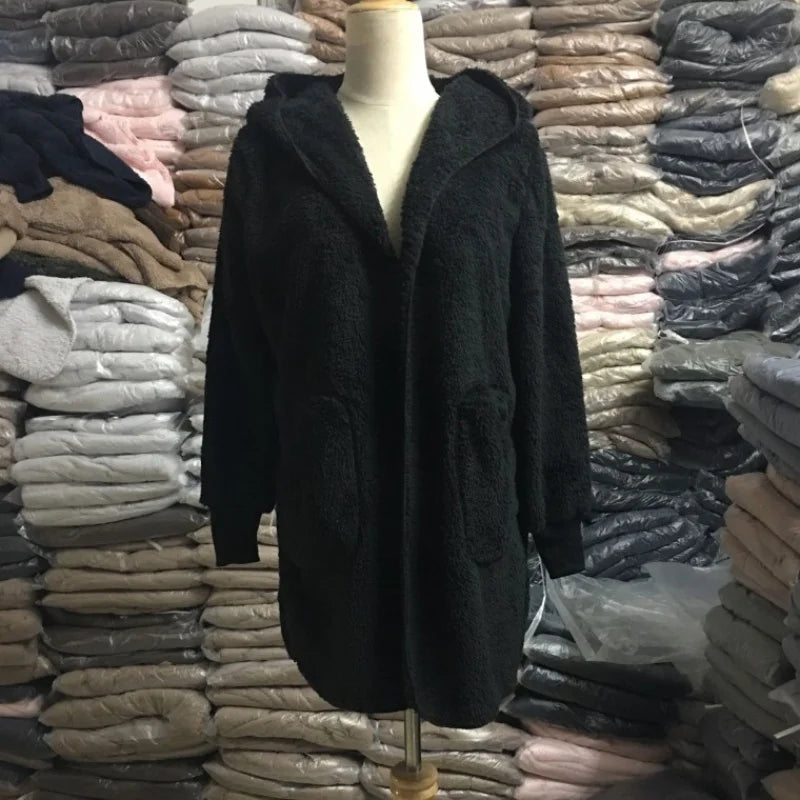 12 Colors Fleece Sweatshirt Long Cardigans Autumn Winter Female Long Sleeve Double Side Wear Flurry Loose Hoodie Coats Outwear