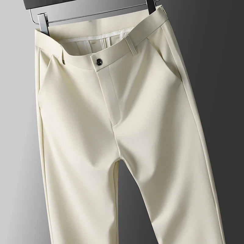 29-42 Men's Summer Pants Thin Straight Stretch Casual Pants with No Trace No Ironing Fabric Silky and Cool Feeling