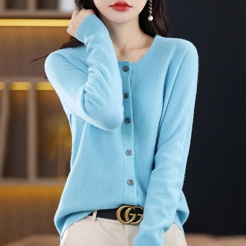 High-Grade Knit Sweater Crewneck Cardigan Coat Autumn And Winter New Middle-Aged And Elderly Women's Fashion ZD060