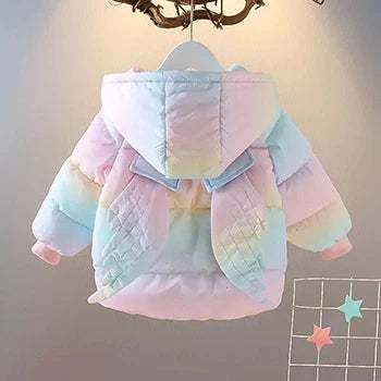 New  Fashion Colorful Unicorn Jackets For Girls Coat Winter Warm Hooded Parka Snowsuit Cute Wing Children Outerwear Clothing