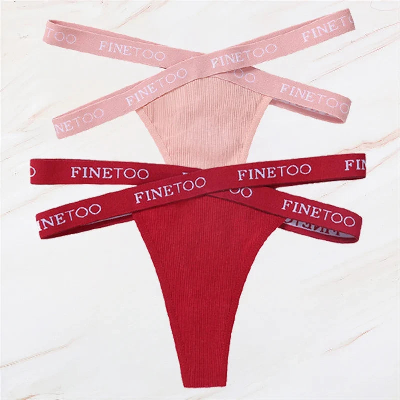 2Pcs/Set Women Thongs Panties Female Letter Belt Underwear Ladies Cotton Cross Strap Bikini M-XL G-String Girl Intimate Lingerie