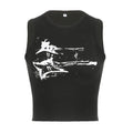Guitar Print Sleeveless Tank Top Y2K Casual Ribbed Women Grunge Crop Top Harajuku Fashion Vest Tee 90s Street Outfits