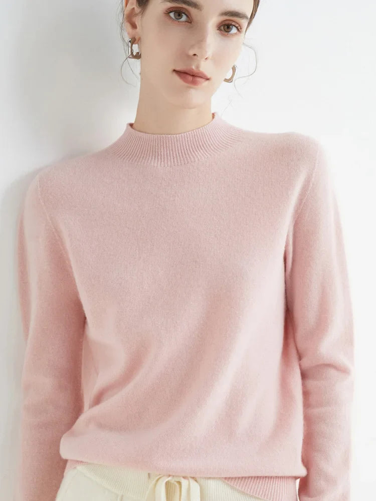 AOSSVIAO 2026 Autumn Winter Solid Mock-neck Pullover Women Sweater for Casual Knitwear Female Clothing Basic Soft Tops