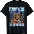 "Tummy Ache Survivor" Funny Cat T-Shirt – Vintage Meme Graphic Tee, Unisex Cotton Shirt