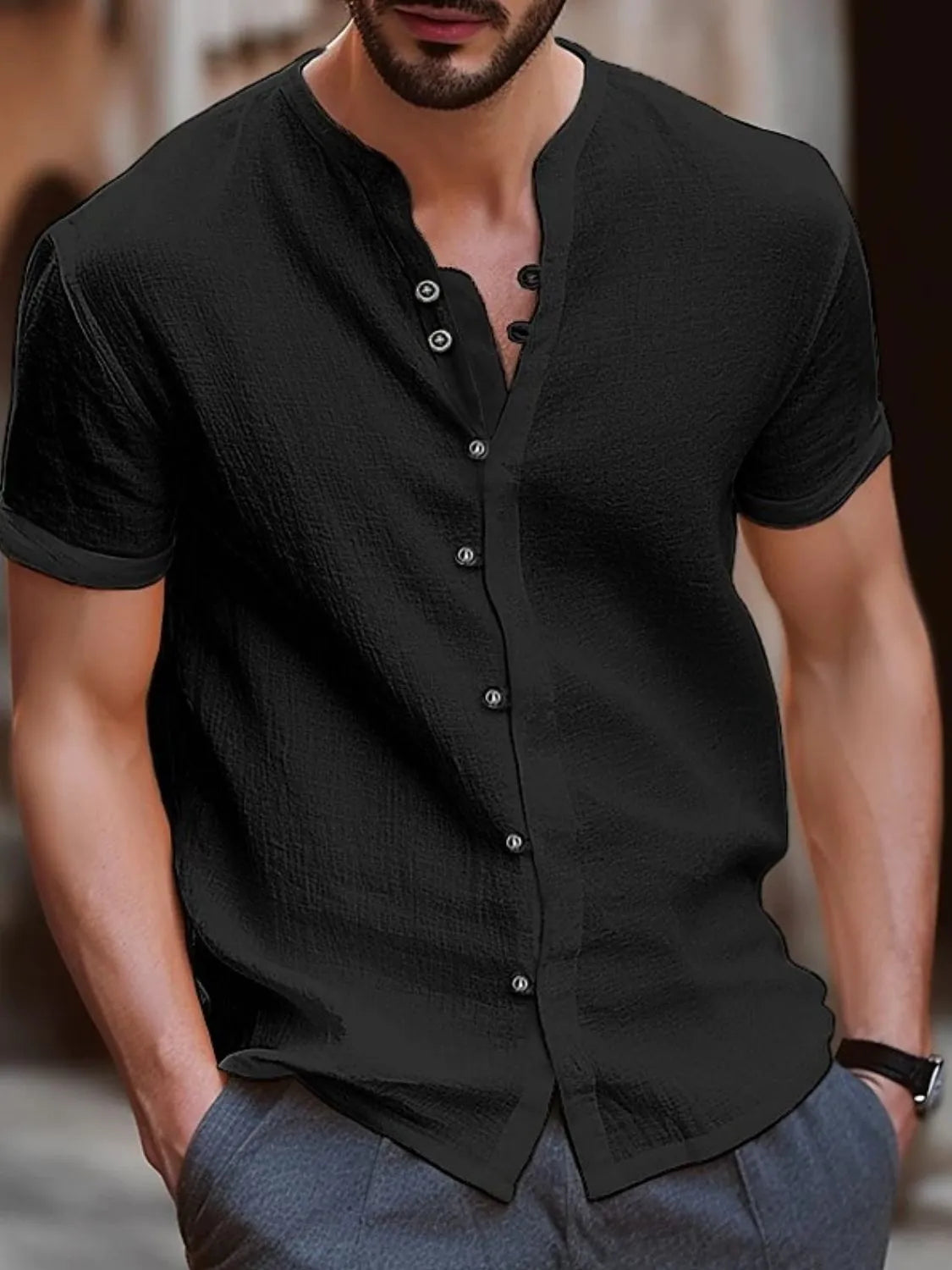 Men's Full Size Button Up Short Sleeve Shirt Plus Size