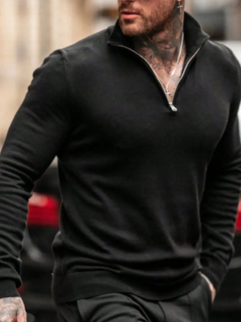Men's Plus Size Quarter Zip Long Sleeve Sweater