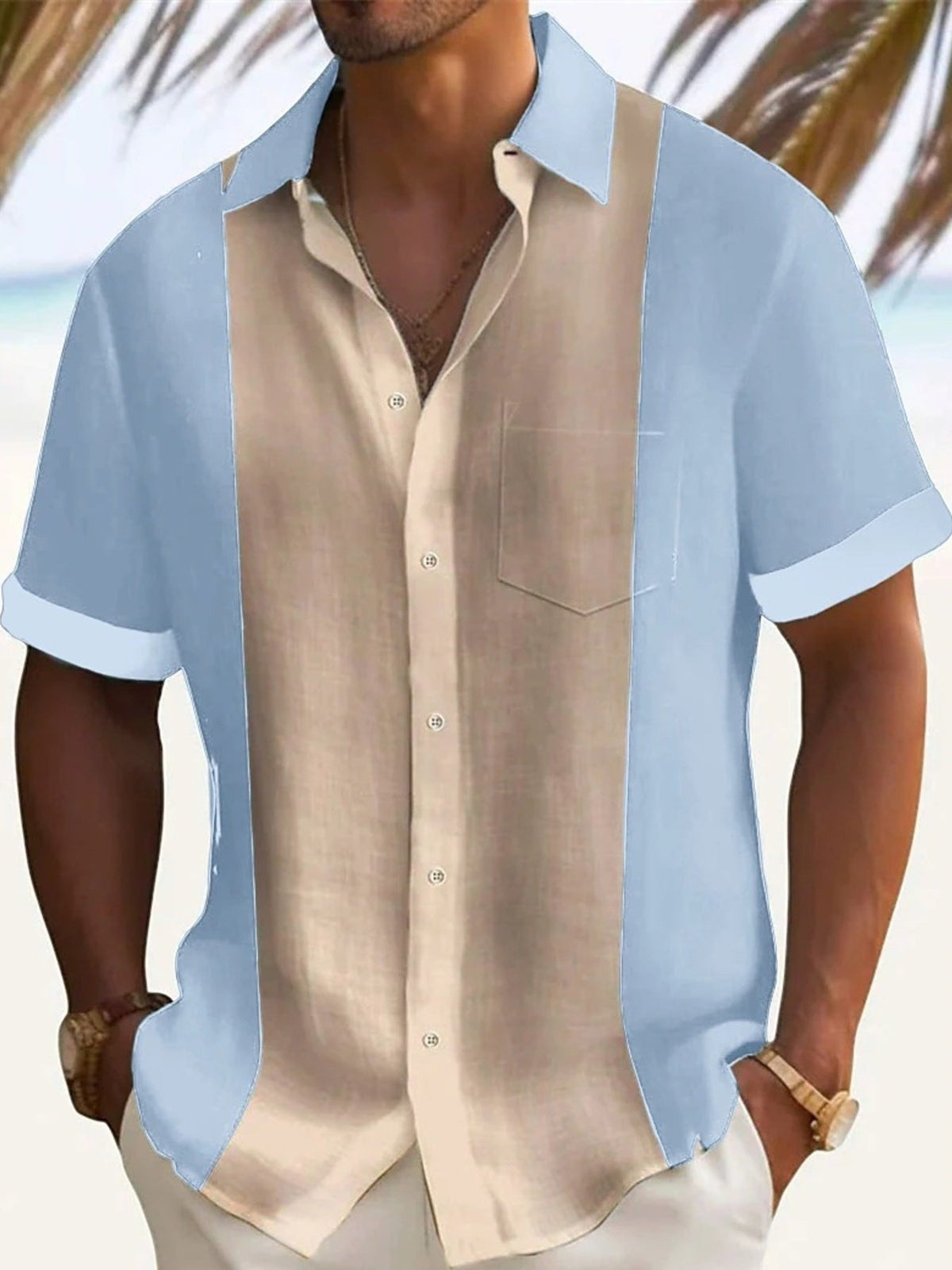 Men's Full Size Color Block Short Sleeve Shirt Plus Size