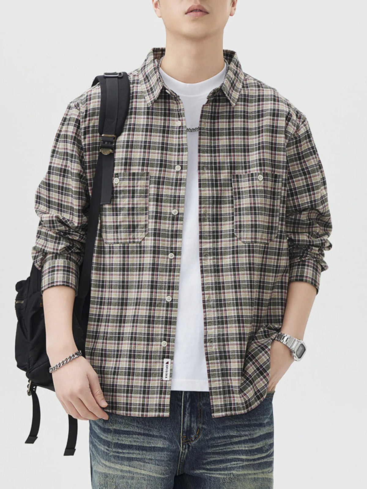 Men's Plus Size Plaid Button Up Long Sleeve Shirt