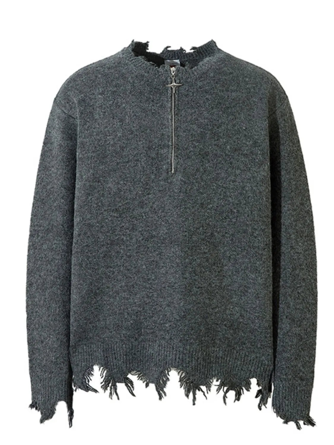 Men's Frayed Hem Quarter Zip Sweater
