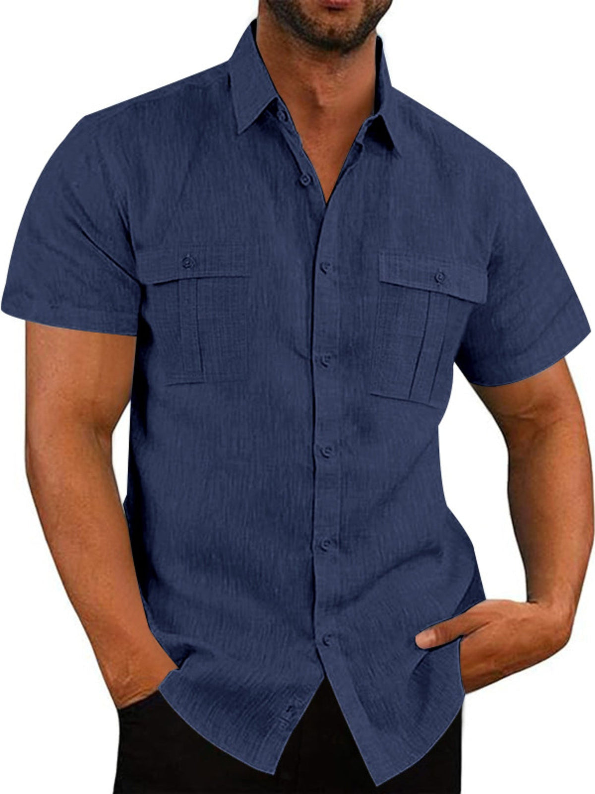 Men's Full Size Short Sleeve Shirt with Pockets Plus Size