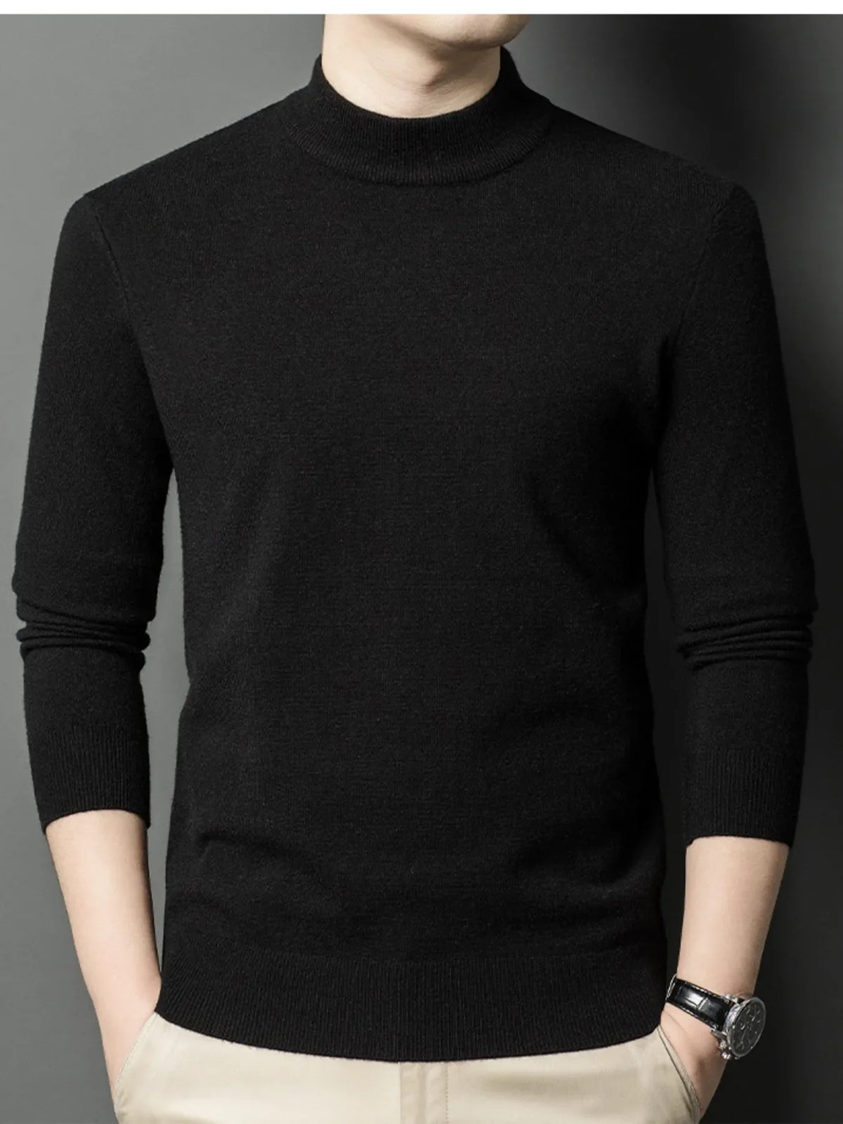 Men's Plus Size Mock Neck Long Sleeve Knit Top