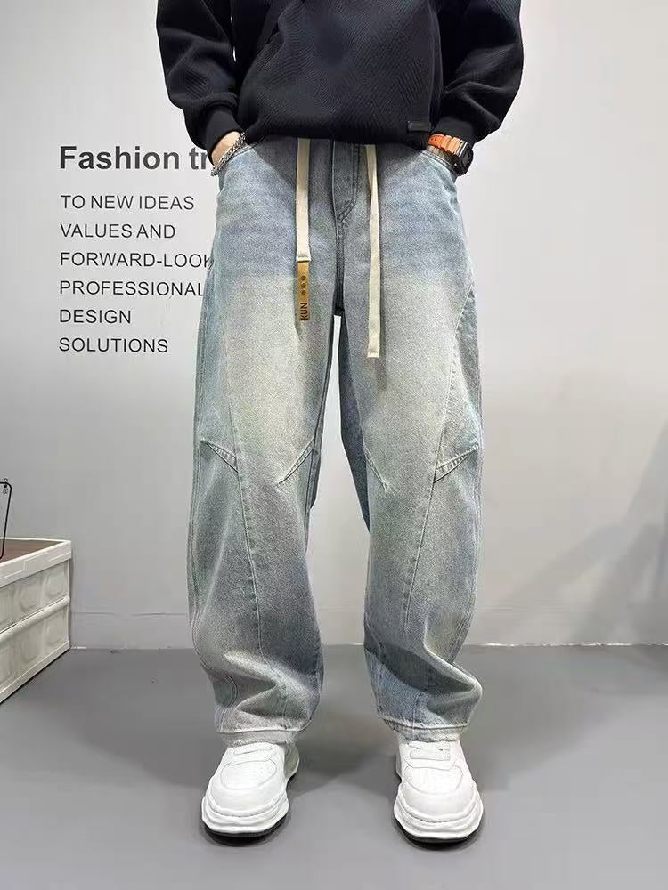Reaper unit worldwide Patchwork Vintage Washed Loose Straight-leg Pants American-style Edgy And Cool Sabre-cut Trousers