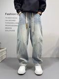 Reaper unit worldwide Patchwork Vintage Washed Loose Straight-leg Pants American-style Edgy And Cool Sabre-cut Trousers