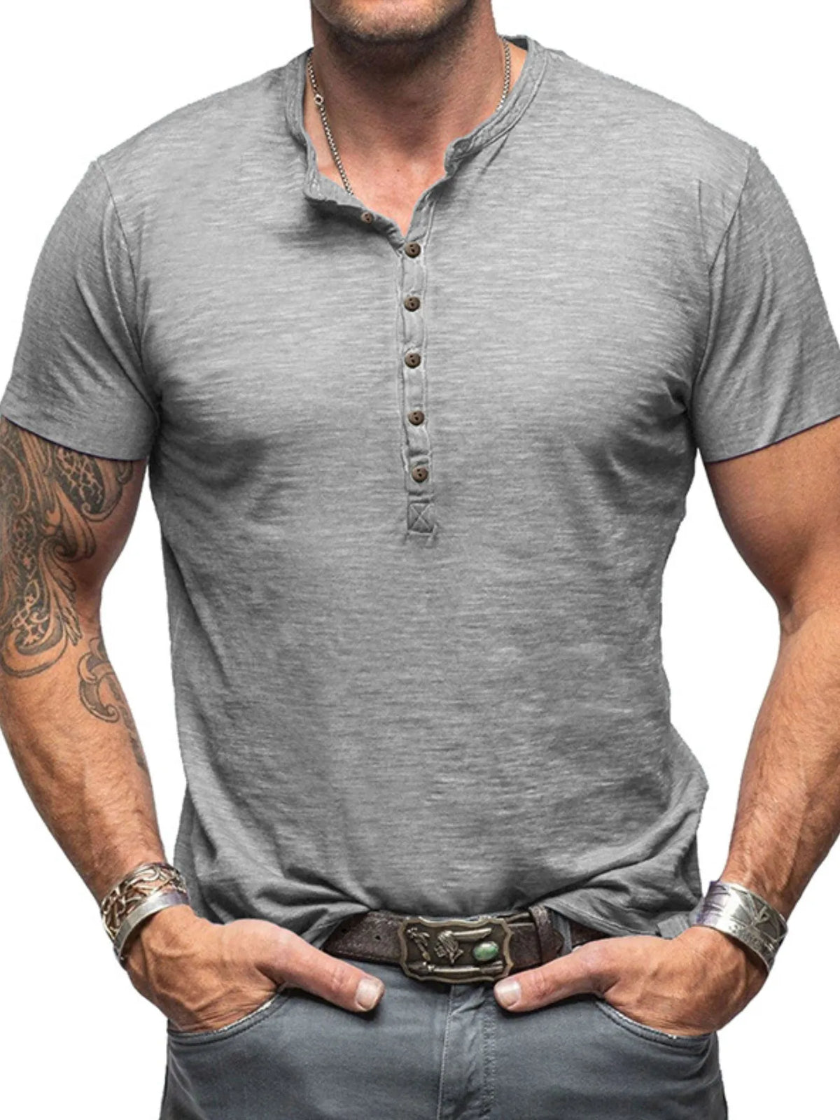 Men's Casual Henley Short Sleeve Button Top