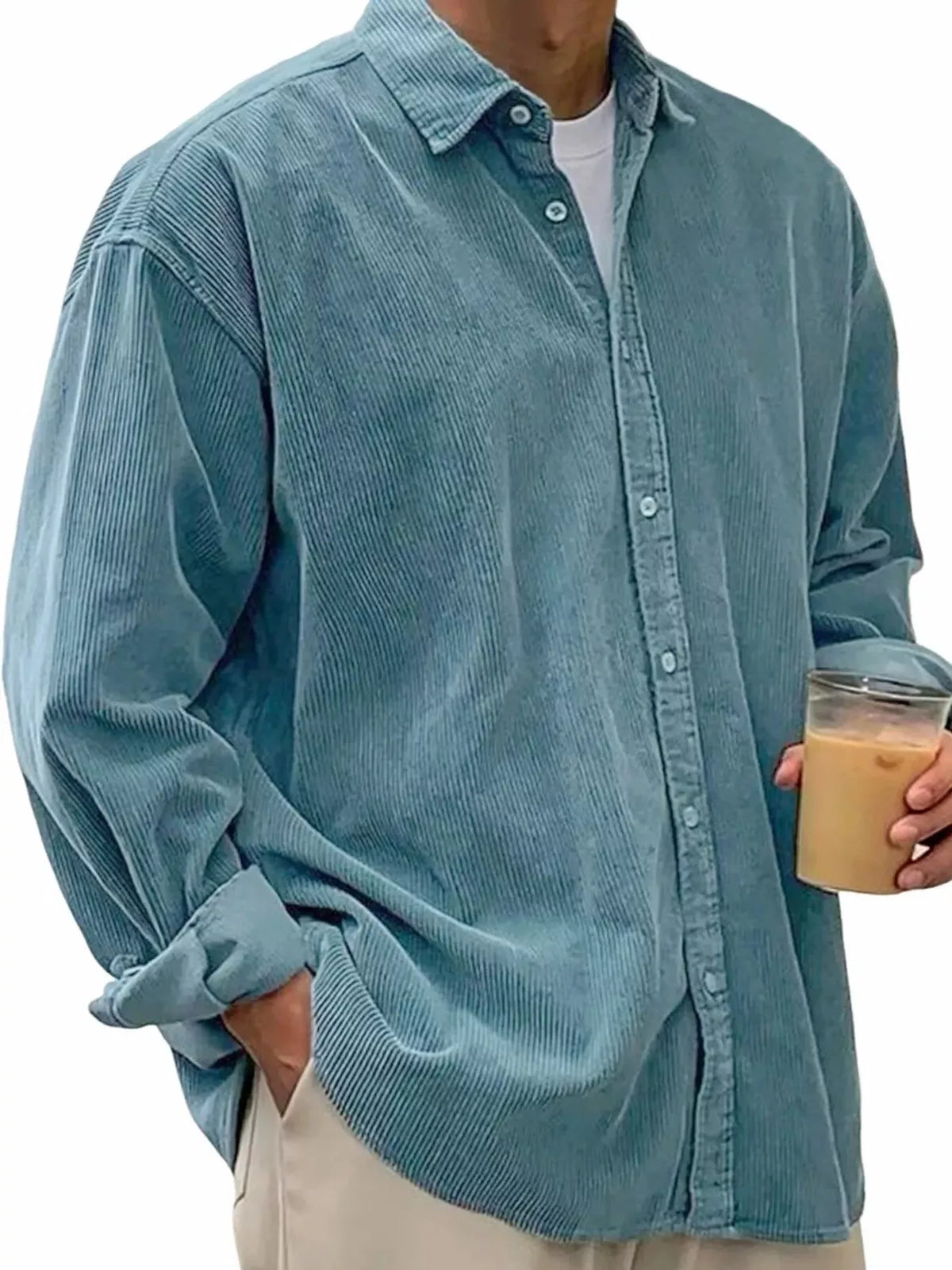 Men's Full Size Vintage Corduroy Long Sleeve Shirt Plus Size