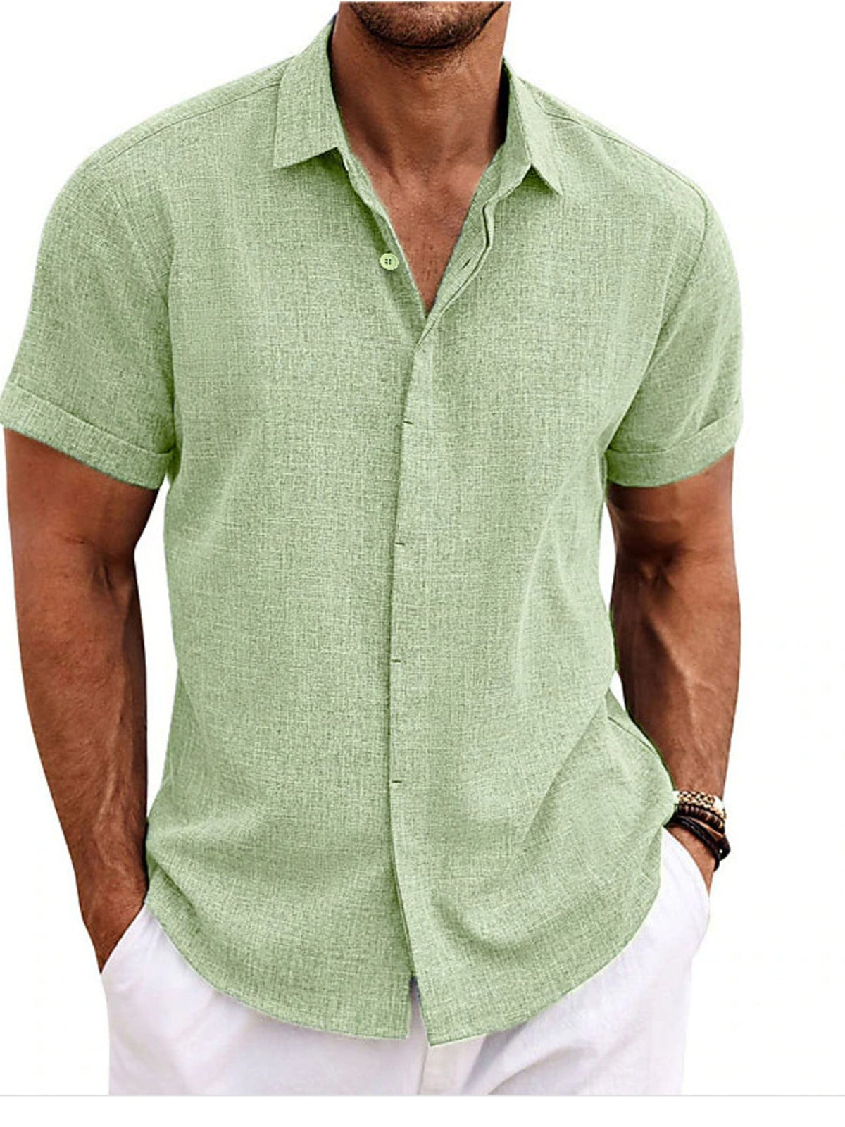 Men's Full Size Casual Short Sleeve Button-Down Shirt Plus Size