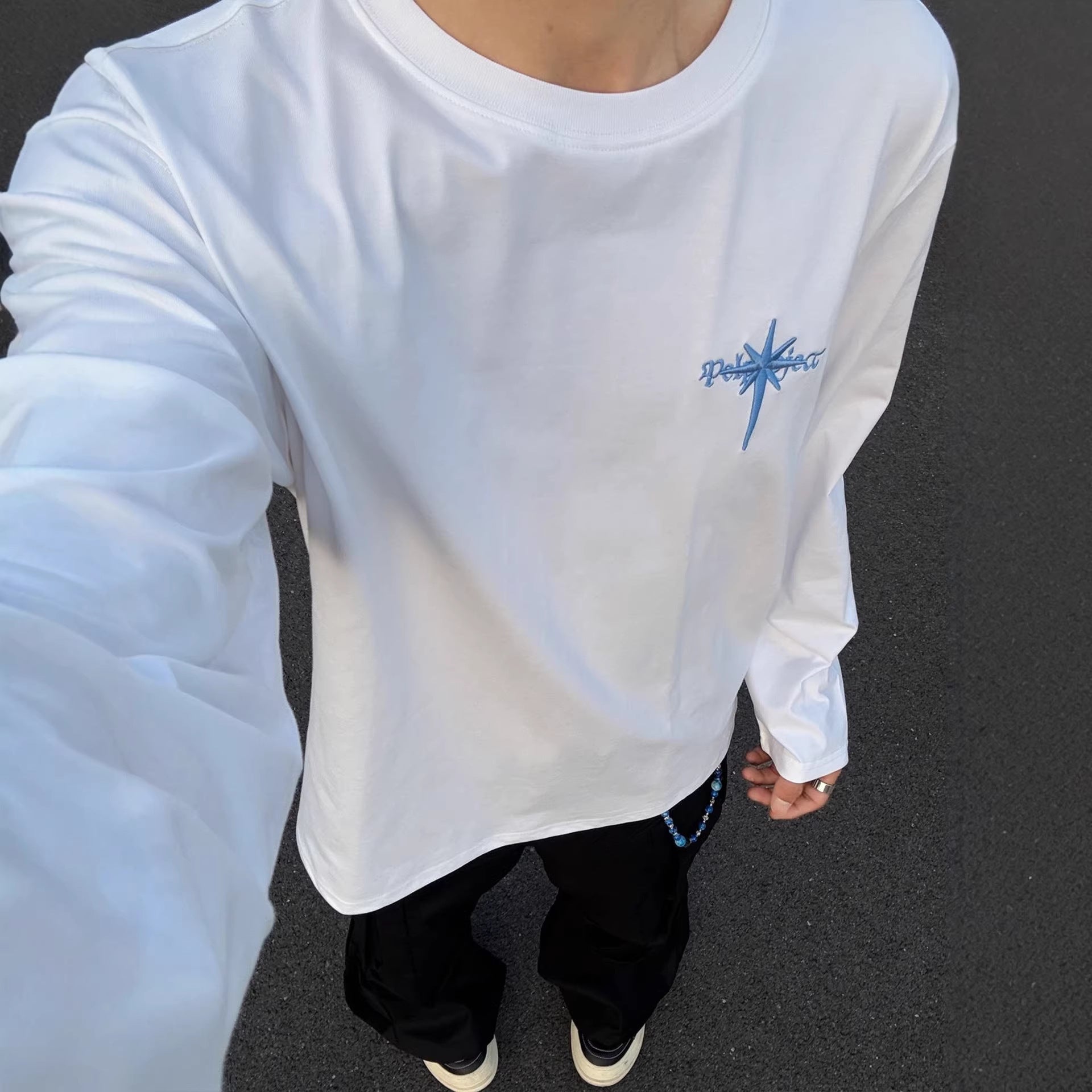 High-end Top American High-street Letter-embroidered Long-sleeve T-shirt For Men