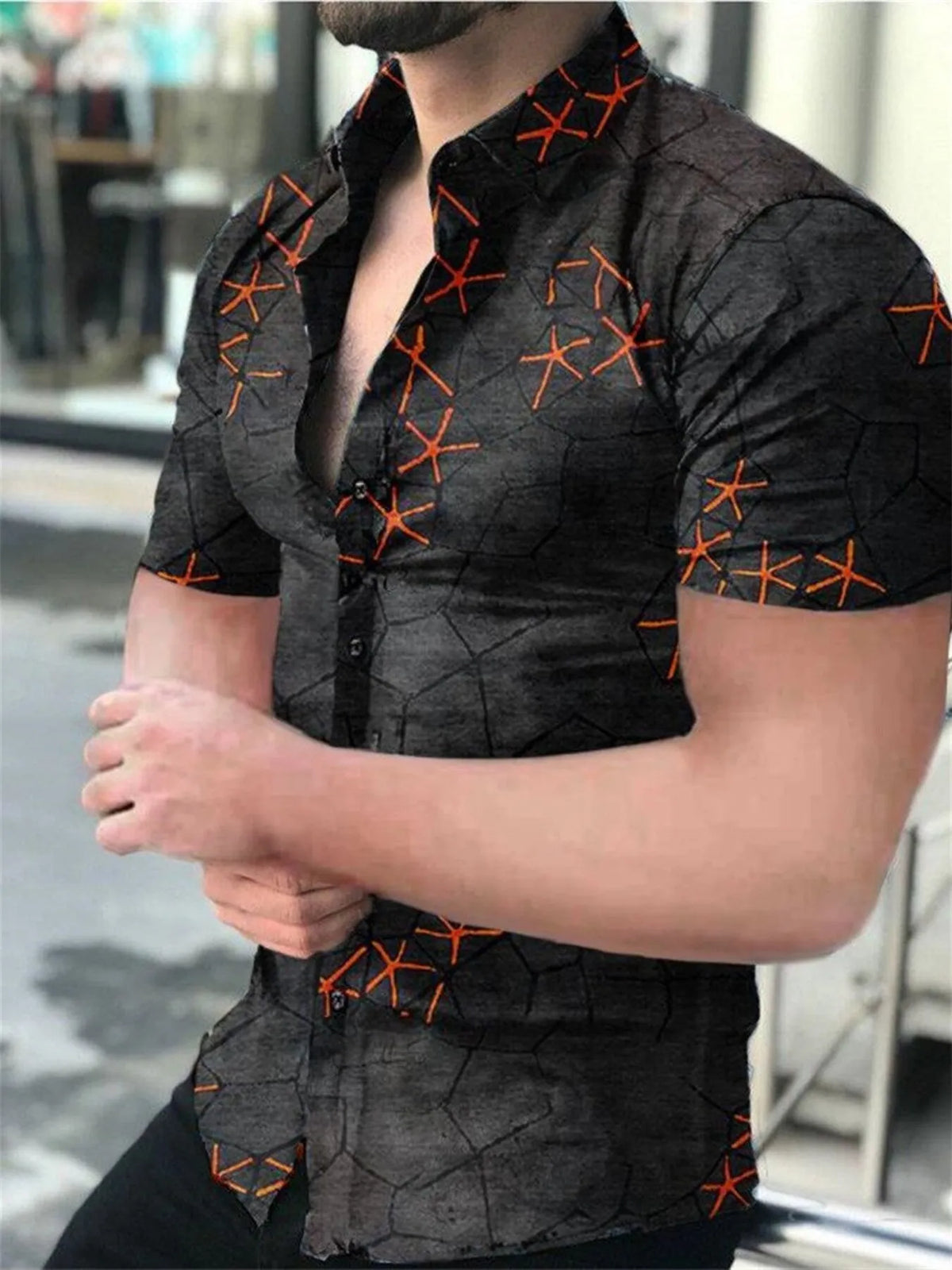 Men's Full Size Printed Short Sleeve Shirt Plus Size