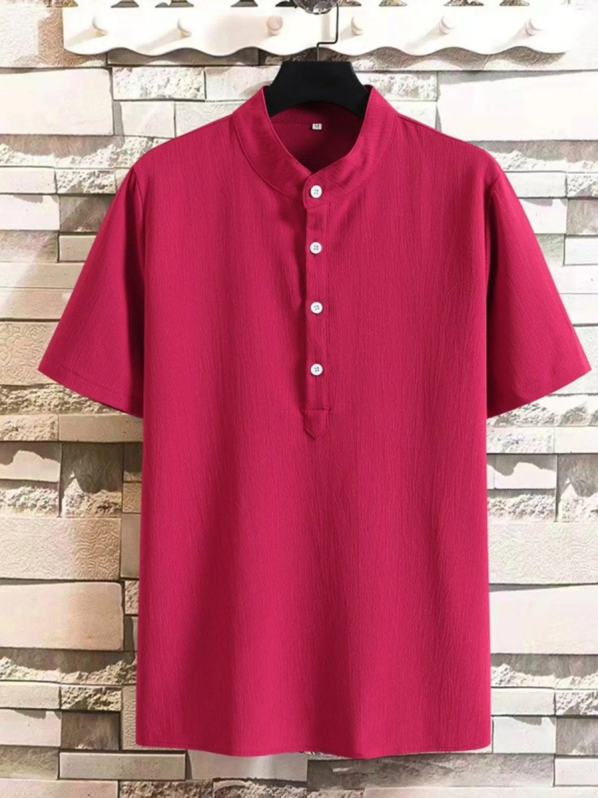 Men's Plus Size Button Detail Short Sleeve Blouse