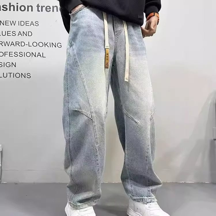 Reaper unit worldwide Patchwork Vintage Washed Loose Straight-leg Pants American-style Edgy And Cool Sabre-cut Trousers
