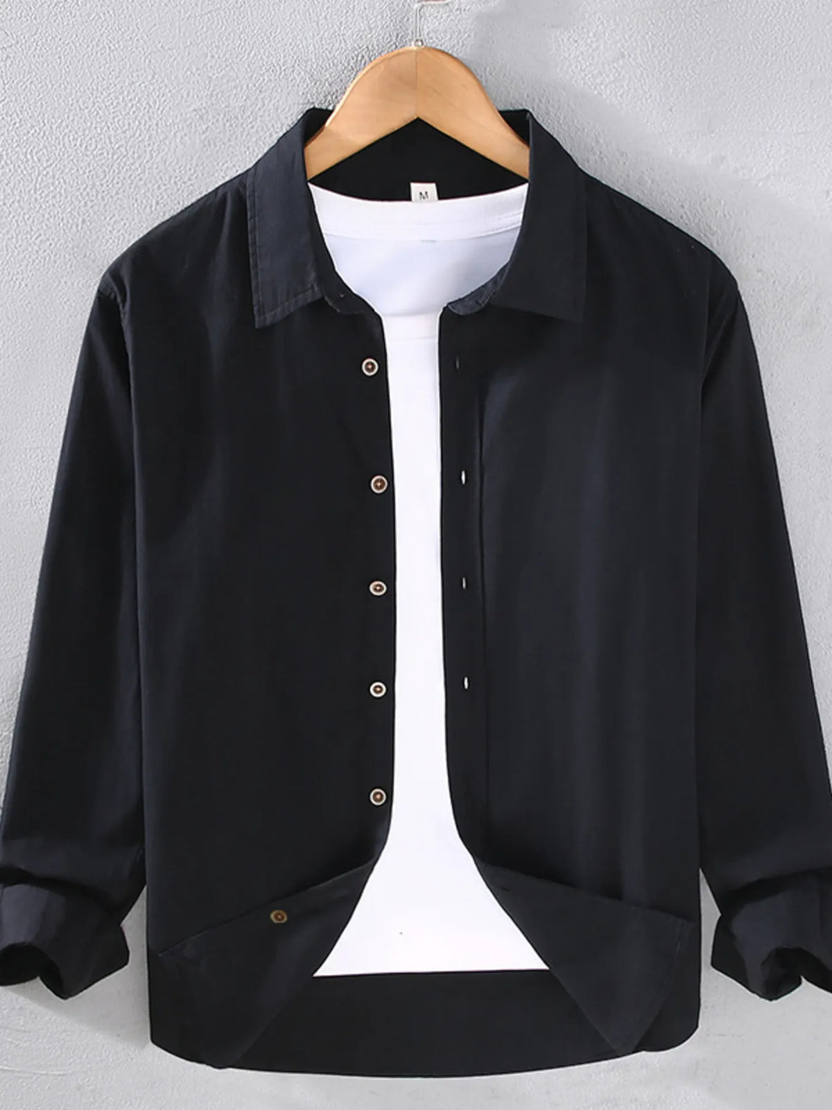 Men's Plus Size Button-Up Shirt with Rolled Sleeves