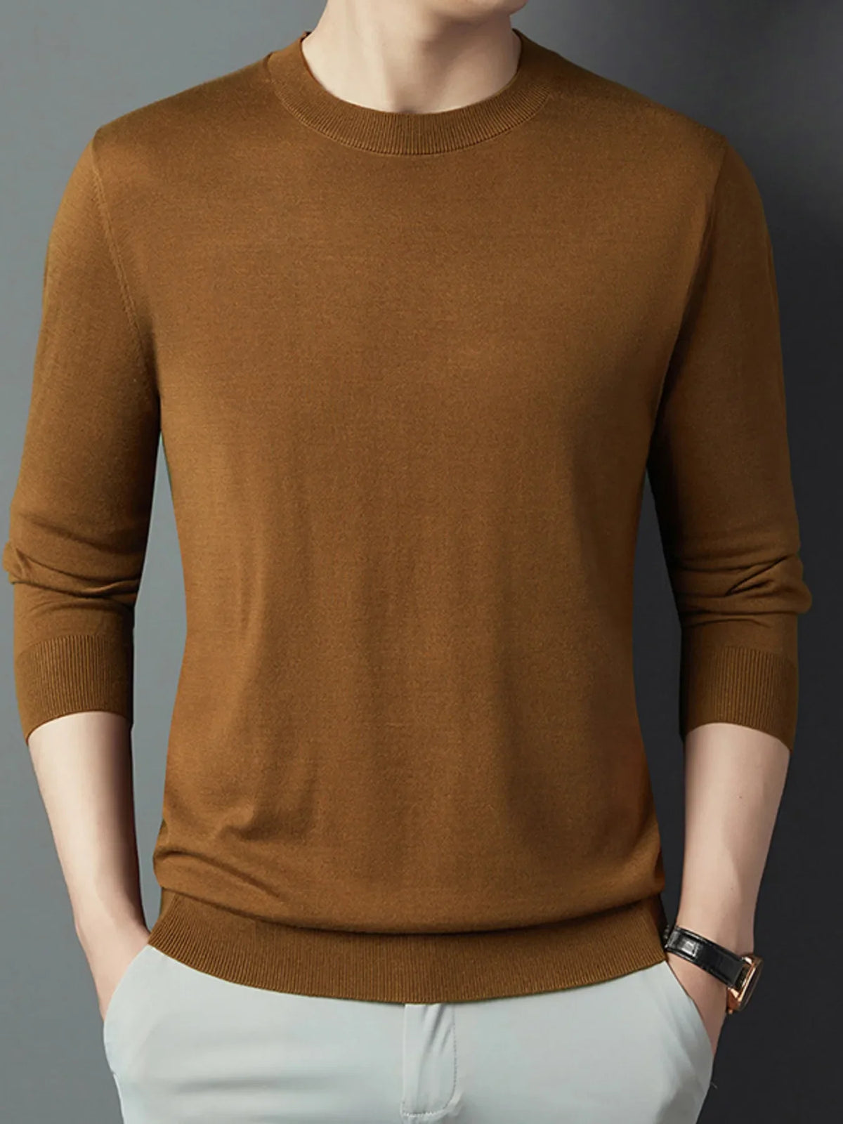 Men's Full Size Round Neck Long Sleeve Knit Top Plus Size