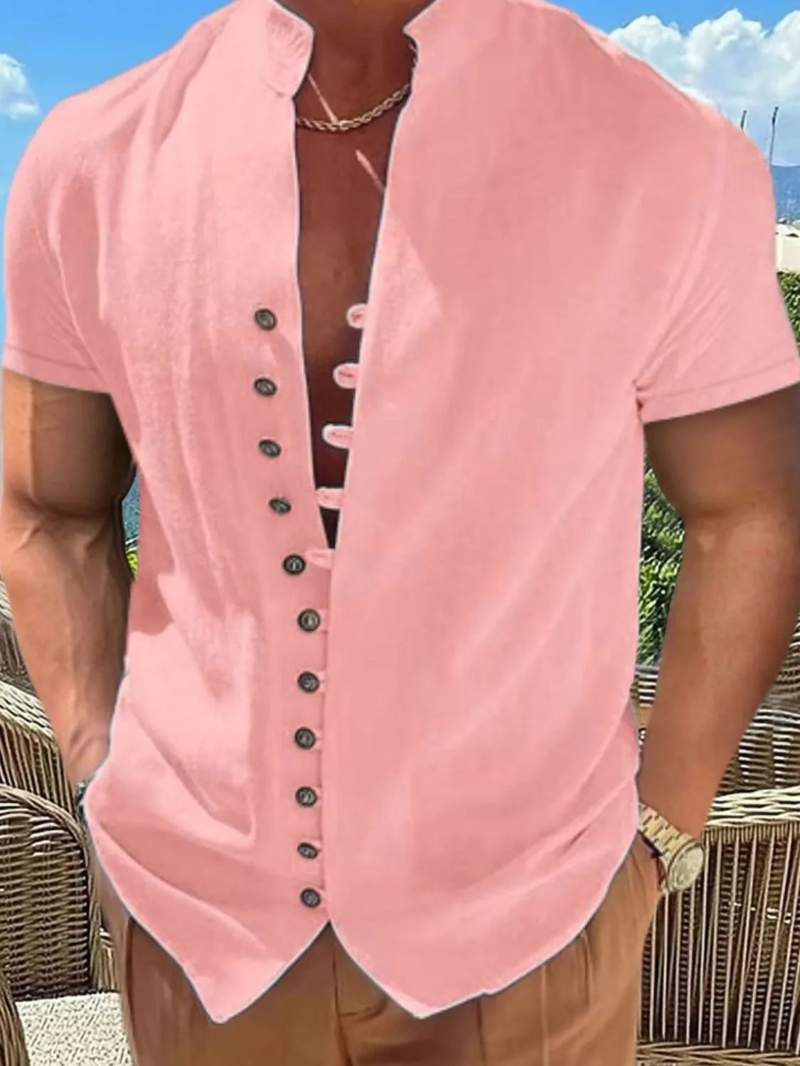 Men's Full Size Button Up Short Sleeve Shirt Plus Size