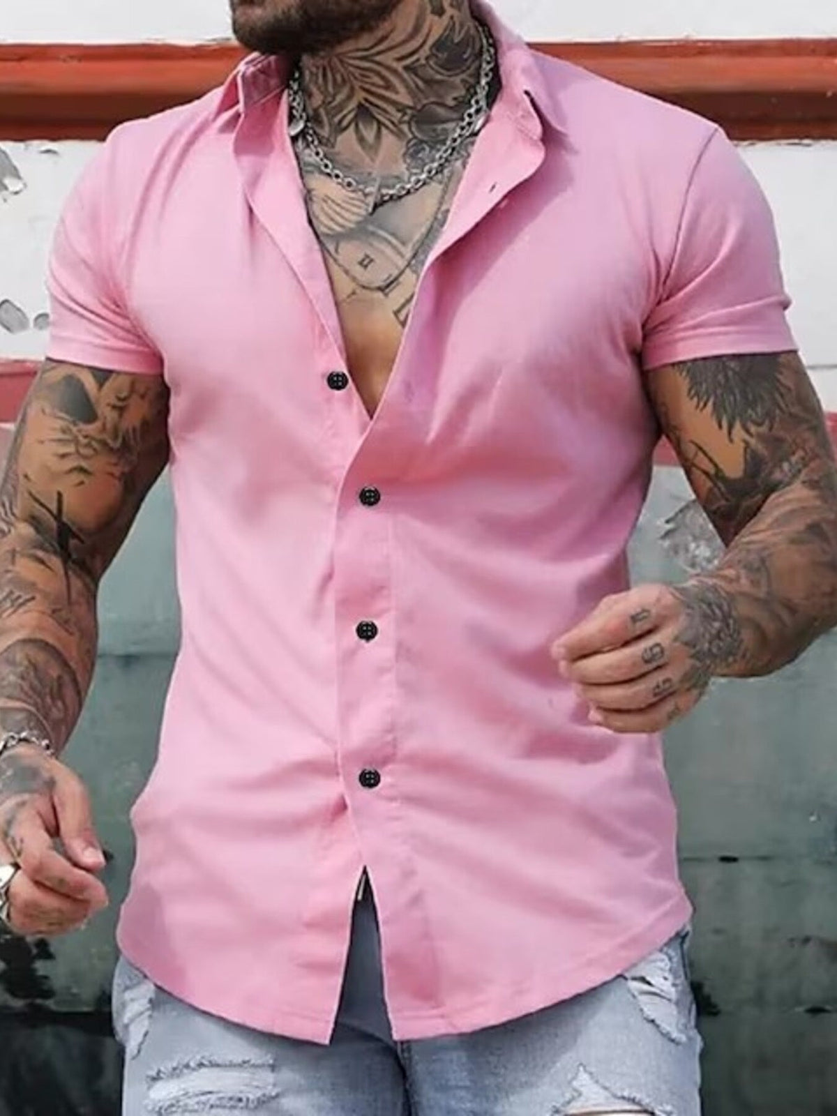 Men's Full Size Slim Fit Short Sleeve Button-Down Shirt Plus Size