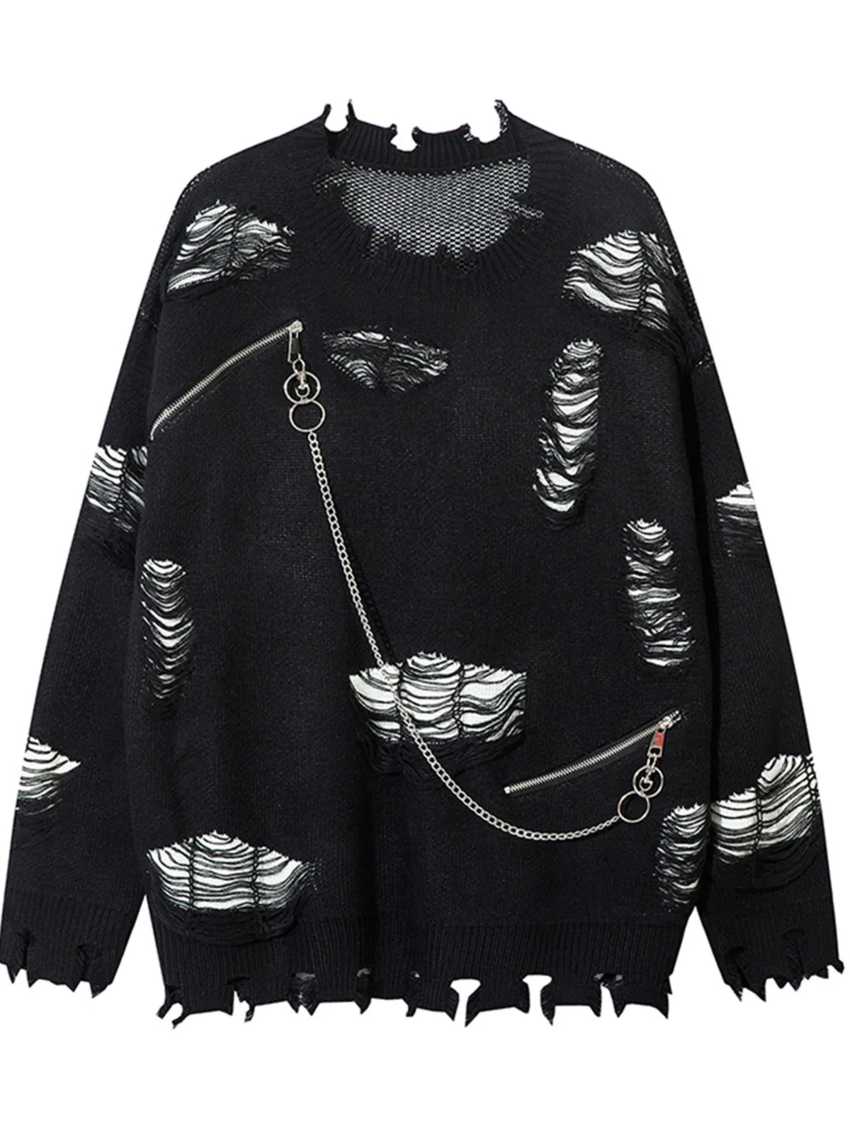 Men's Distressed Chain Detail Oversized Sweater