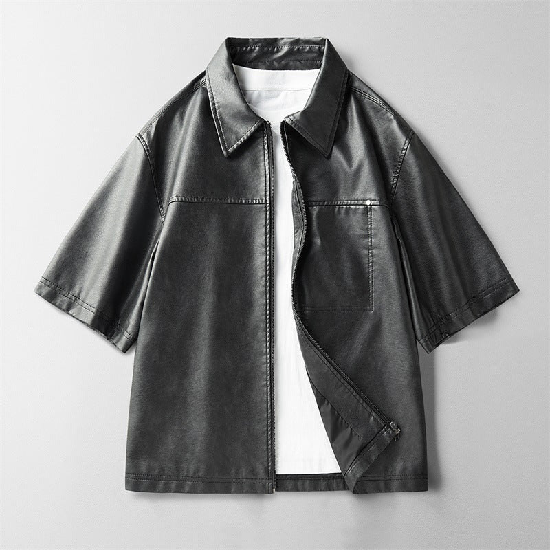 Reaper unit worldwide High Street Ins Style Leather Coat Short Sleeve Jacket